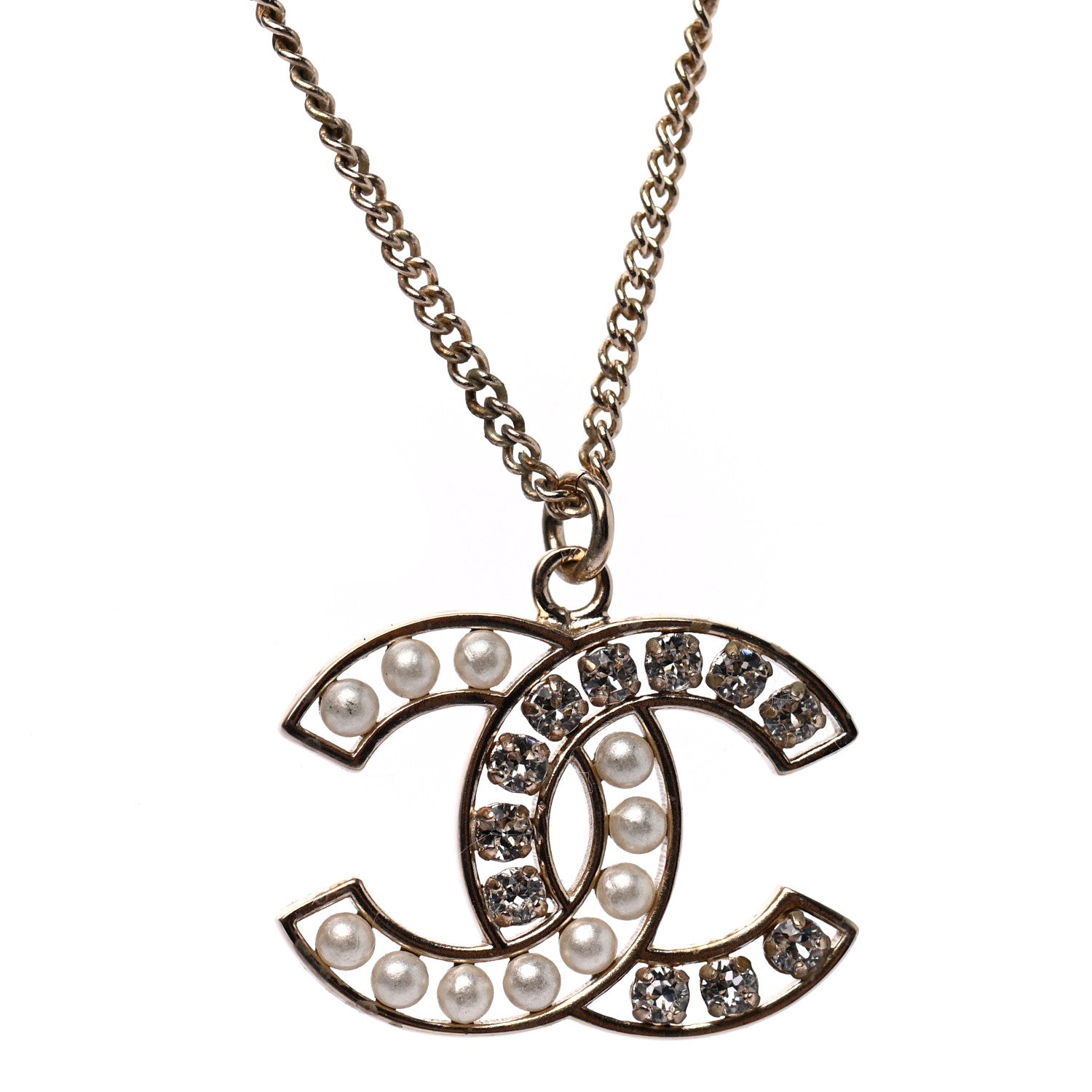 Chanel Pearl Crystal CC Pendant Necklace Gold 4 of 5