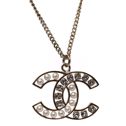 Chanel Pearl Crystal CC Pendant Necklace Gold 4 of 5