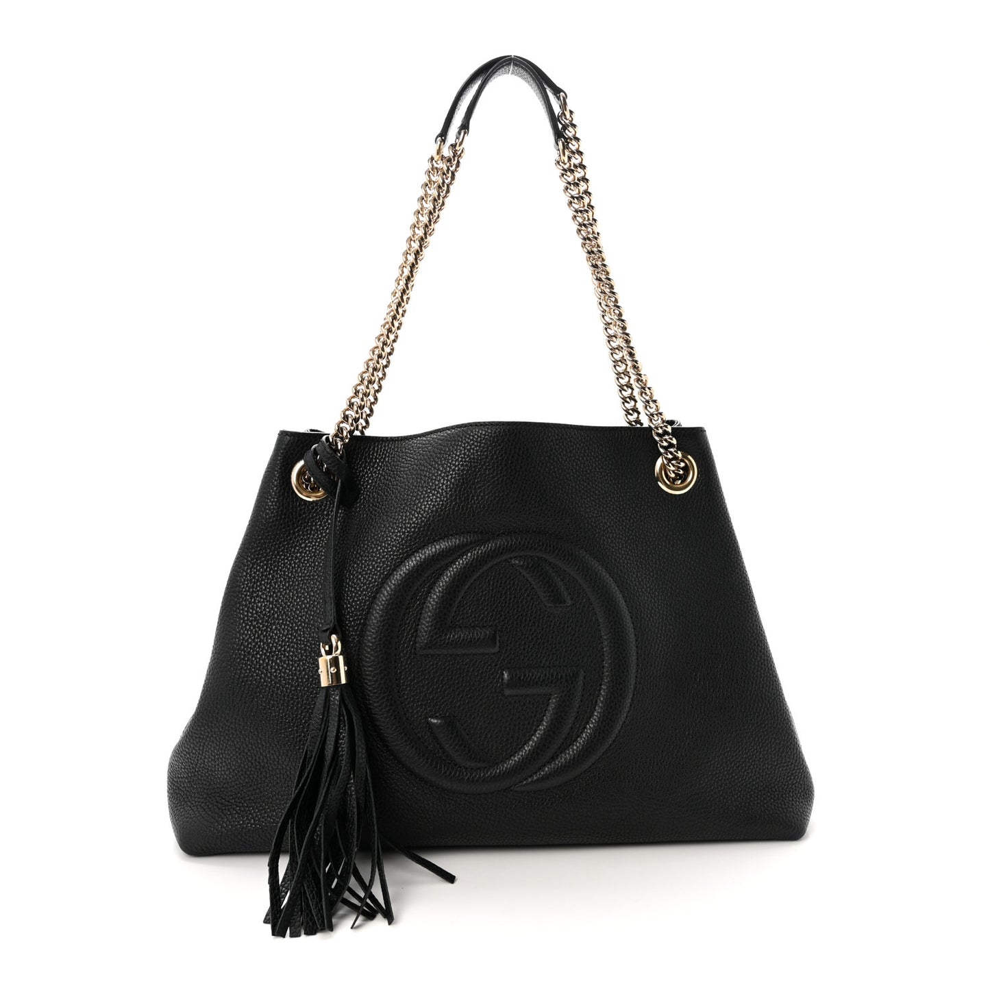 Pebbled Calfskin Medium Soho Chain Shoulder Bag Black