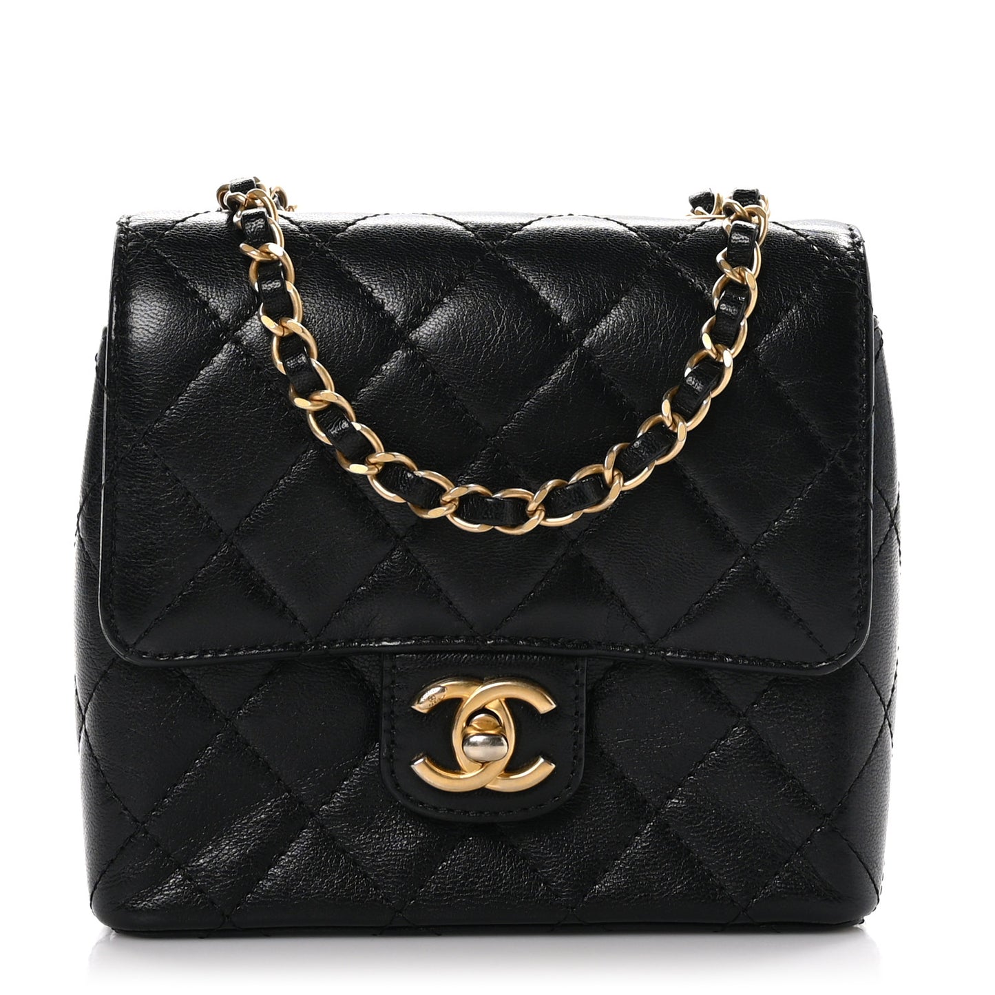 Goatskin Quilted Mini Square Flap Black