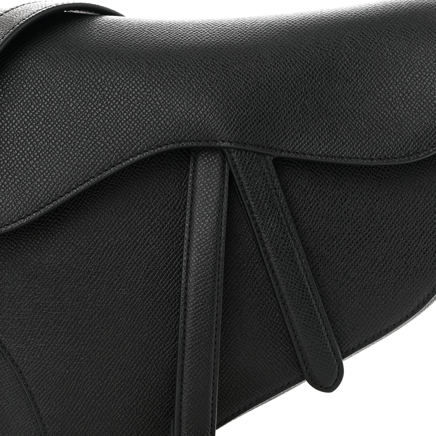 Grained Calfskin Saddle Bag With Strap Black
