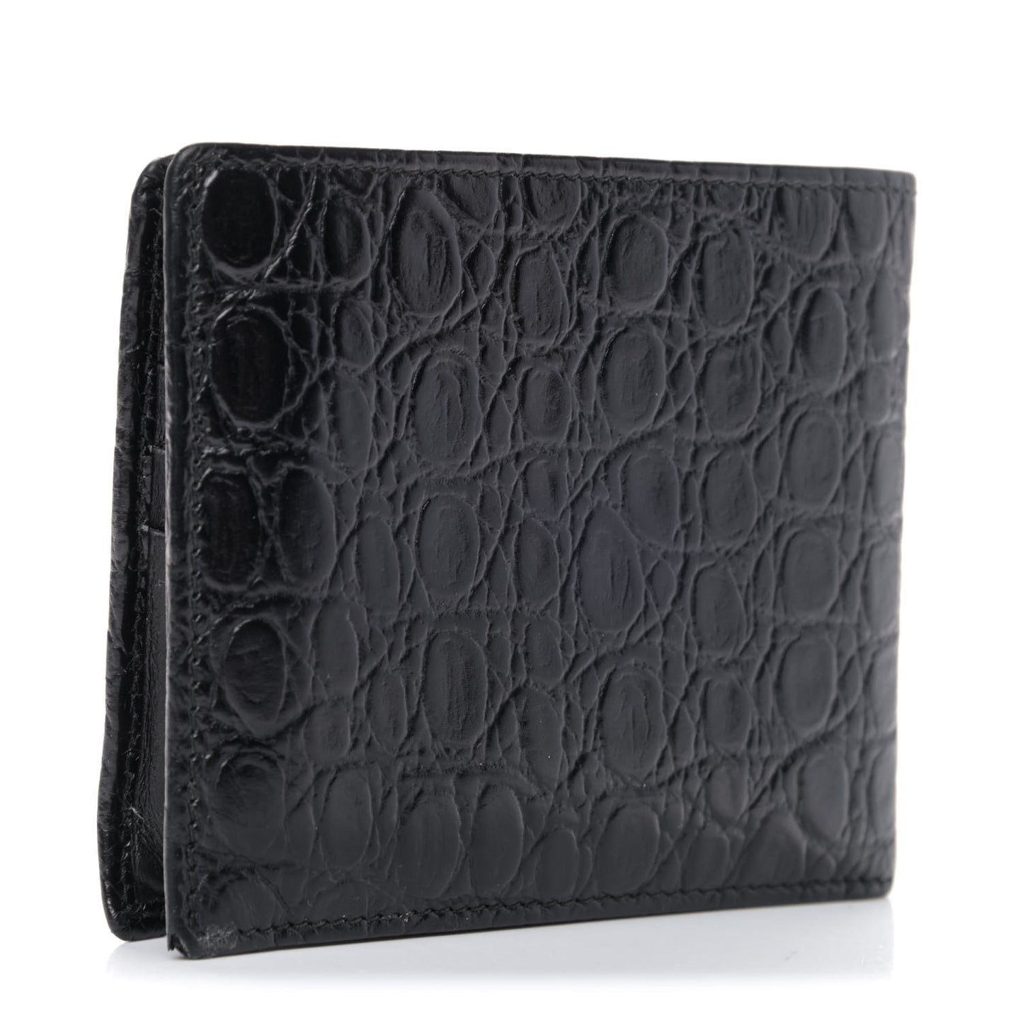 Calfskin Crocodile Embossed Billfold Wallet Black