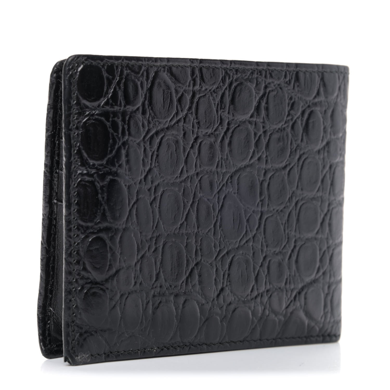Prada Calfskin Crocodile Embossed Billfold Wallet Black 2 of 6