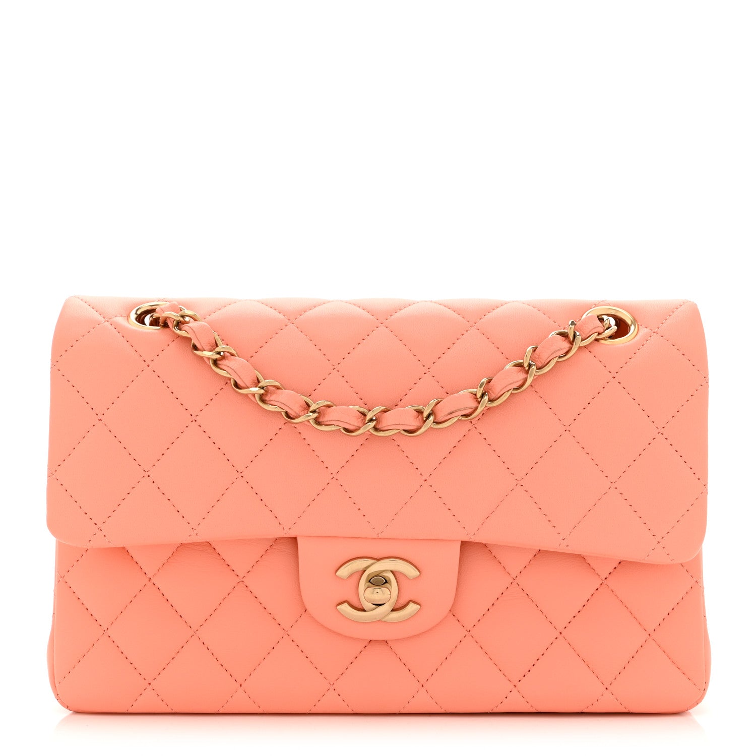 Chanel Lambskin Quilted Small Double Flap Light Orange 1 of 10