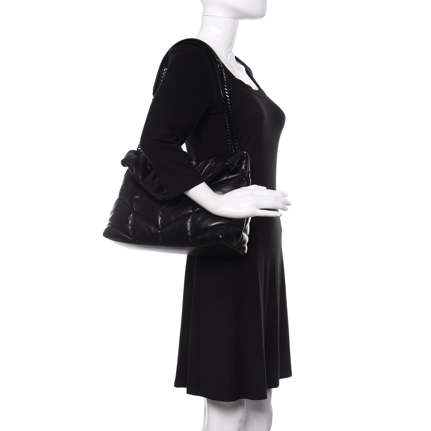 Saint Laurent Lambskin Quilted Medium Loulou Puffer Monogram Chain Satchel Black 2 of 9
