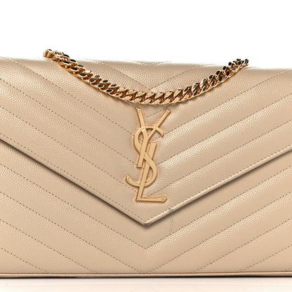 Saint Laurent Grain De Poudre Matelasse Chevron Monogram Chain Wallet Nude Powder 7 of 11