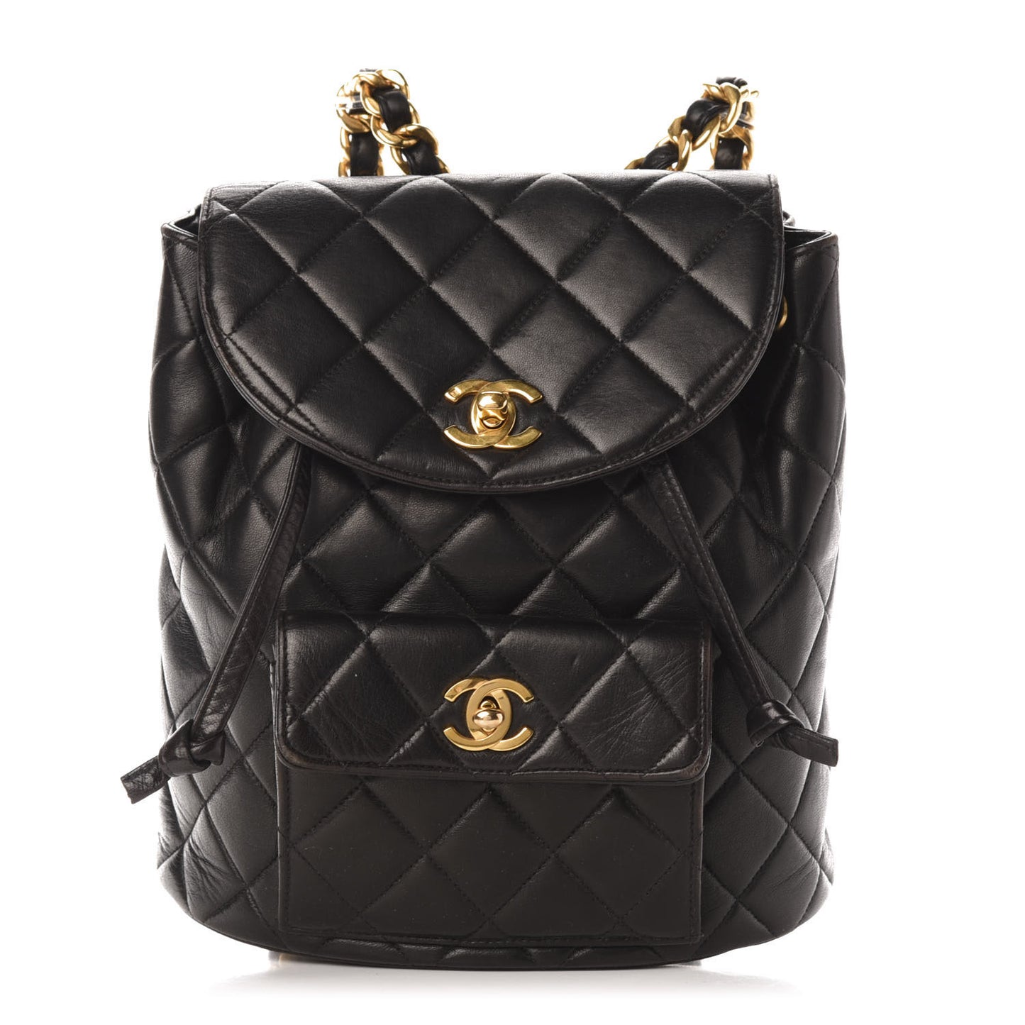 Lambskin Quilted Drawstring Backpack Black