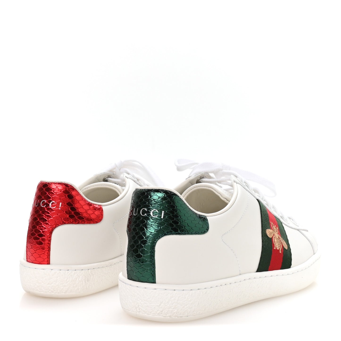 Calfskin Ayers Bee Embroidered Womens Ace Sneakers 36 White Green