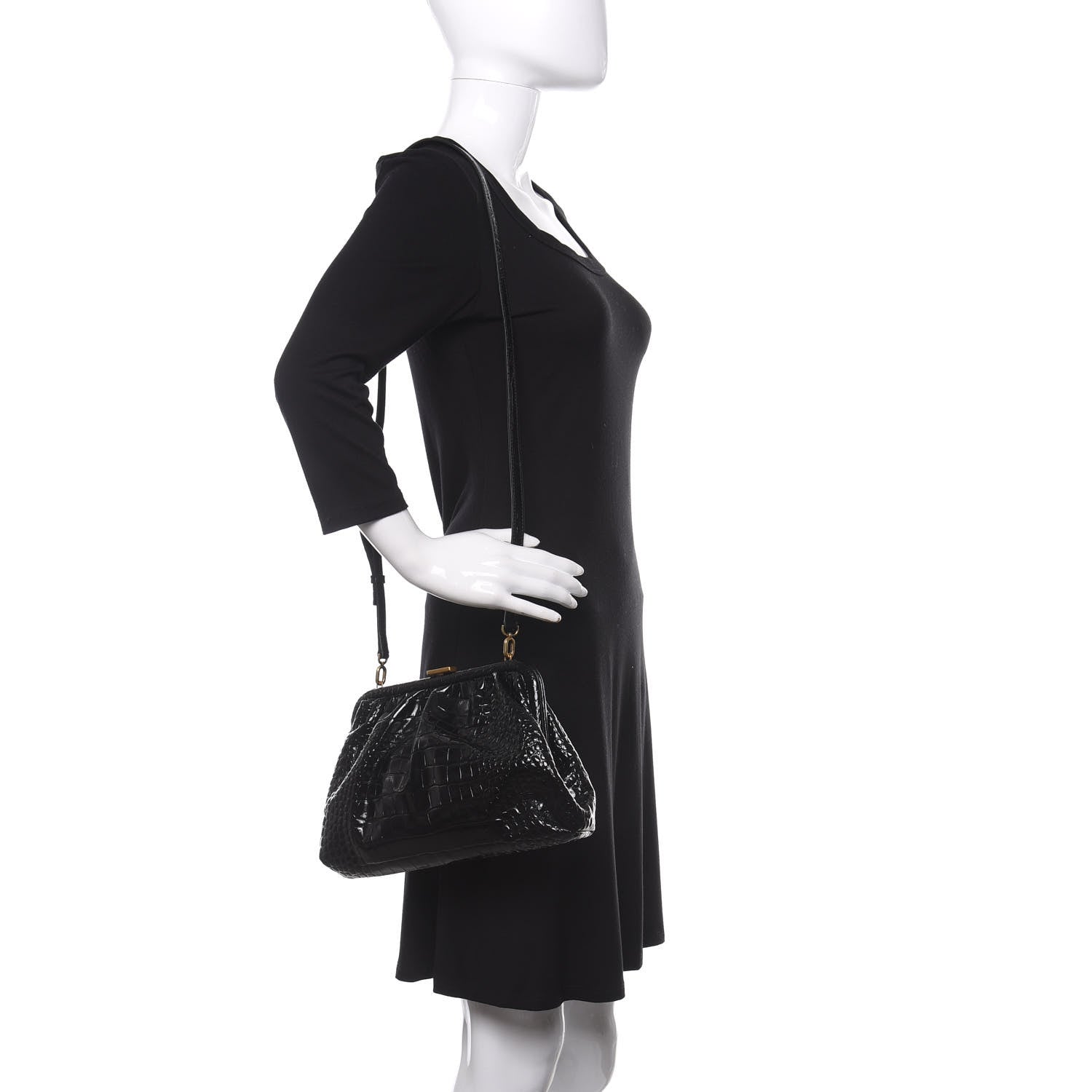 Balenciaga Shiny Supple Calfskin Logo Crocodile Embossed Cloud Crossbody Bag Black White 2 of 10