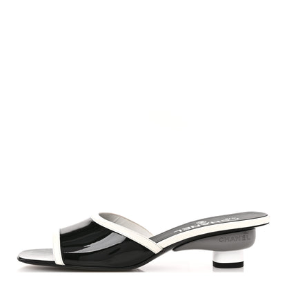 Chanel Patent Calfskin Mules 39 Black White Grey 1 of 8