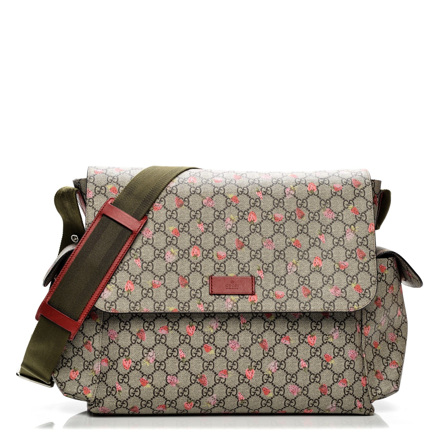 Gucci GG Supreme Monogram Strawberry Messenger Diaper Bag Beige 1 of 15