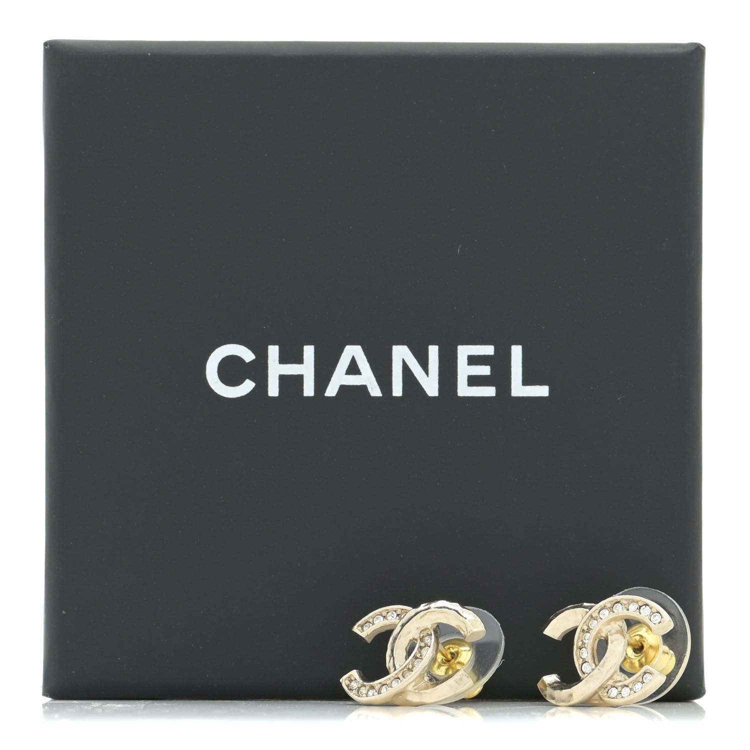 Chanel Textured Metal Crystal CC Earrings Gold 5 of 5