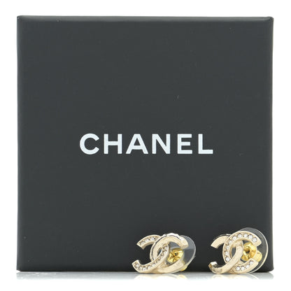 Chanel Textured Metal Crystal CC Earrings Gold 5 of 5