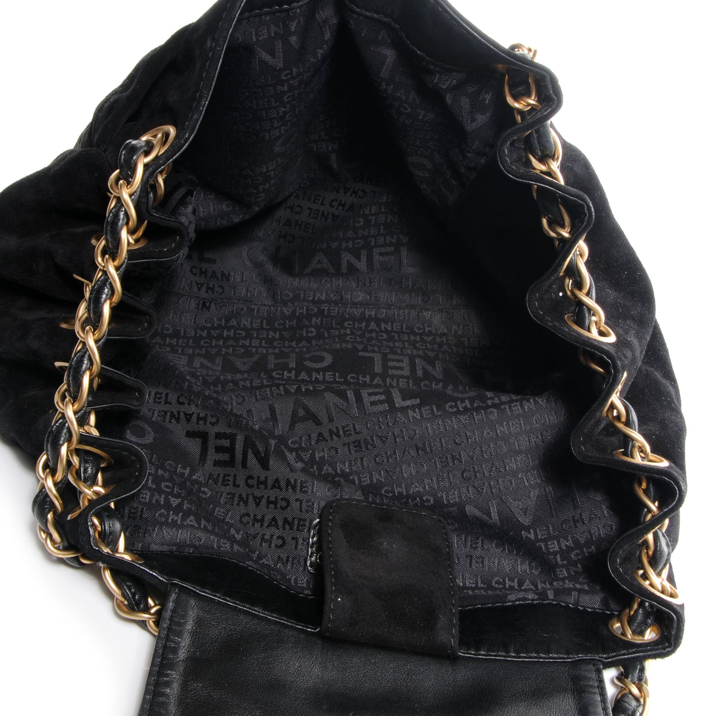 Suede Accordion Flap Black