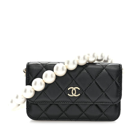 Chanel Calfskin Quilted Maxi Pearls Clutch With Chain Black 1 of 10