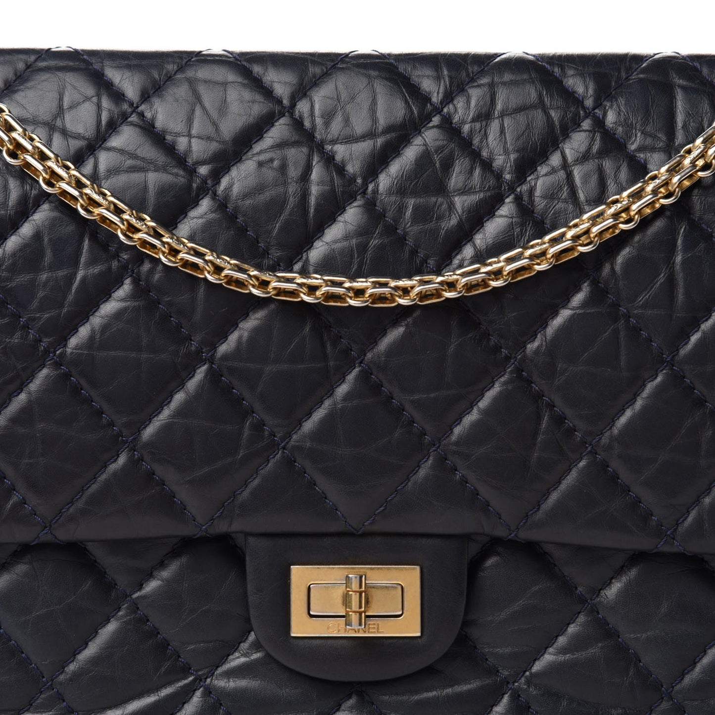 Aged Calfskin Quilted 2.55 Reissue 226 Flap Navy Blue