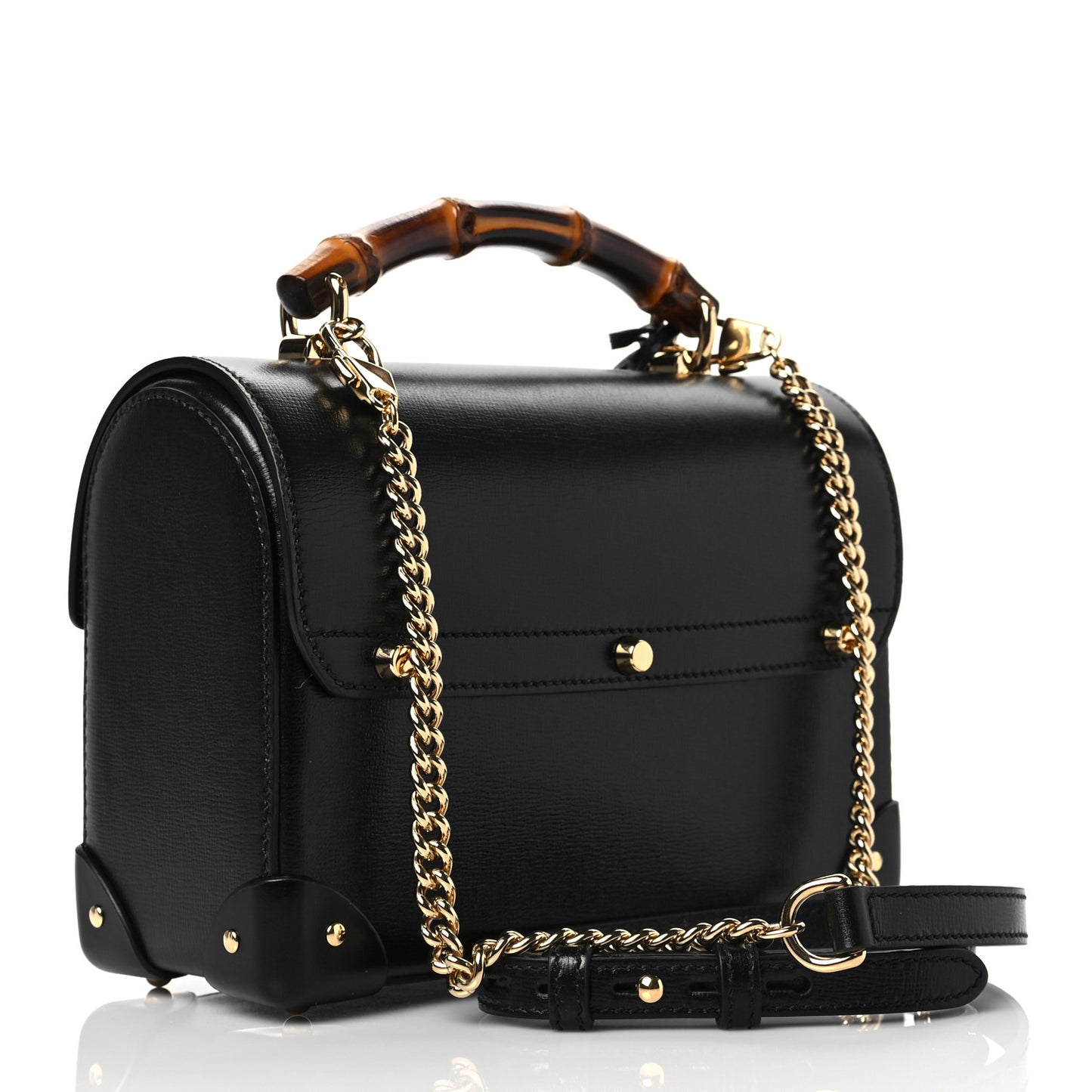 Calfskin Small Padlock Bamboo Shoulder Bag Black