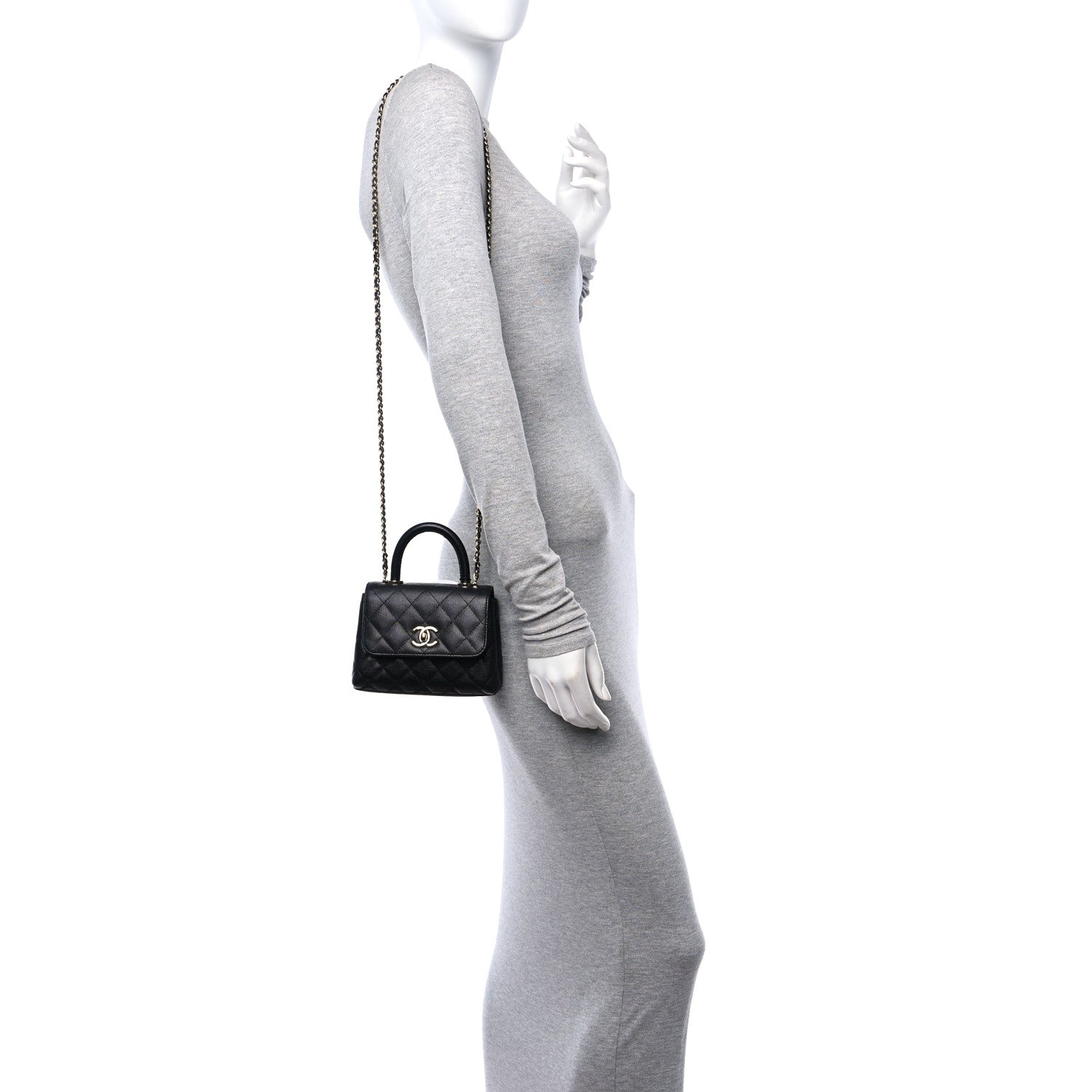 Chanel Caviar Quilted Coco Handle Clutch With Chain Black 1561460