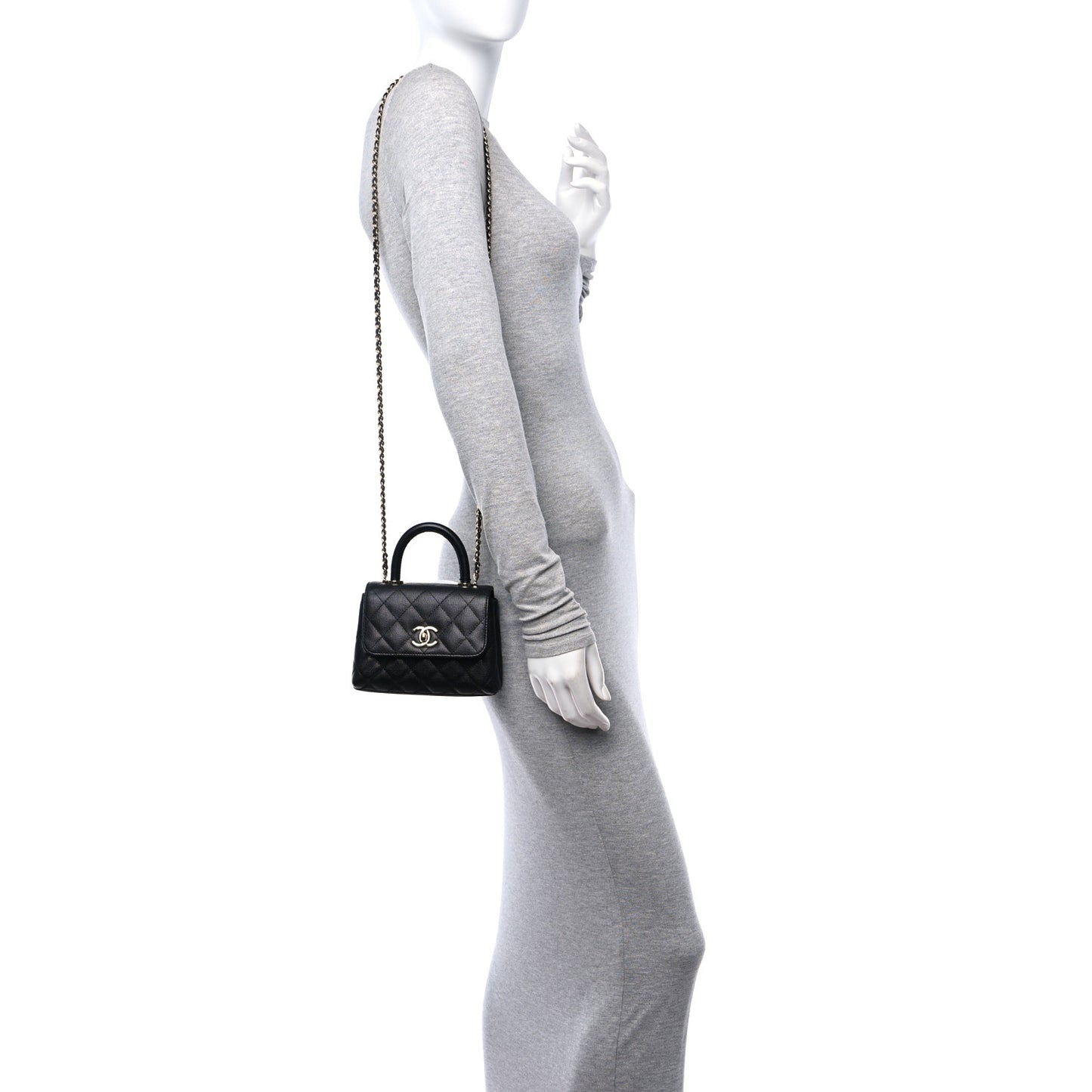 Caviar Quilted Coco Handle Clutch With Chain Black