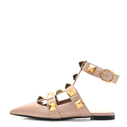Valentino Garavani Calfskin Roman Stud Ankle Strap Flat Mules 35.5 Rose Cannelle 1 of 7