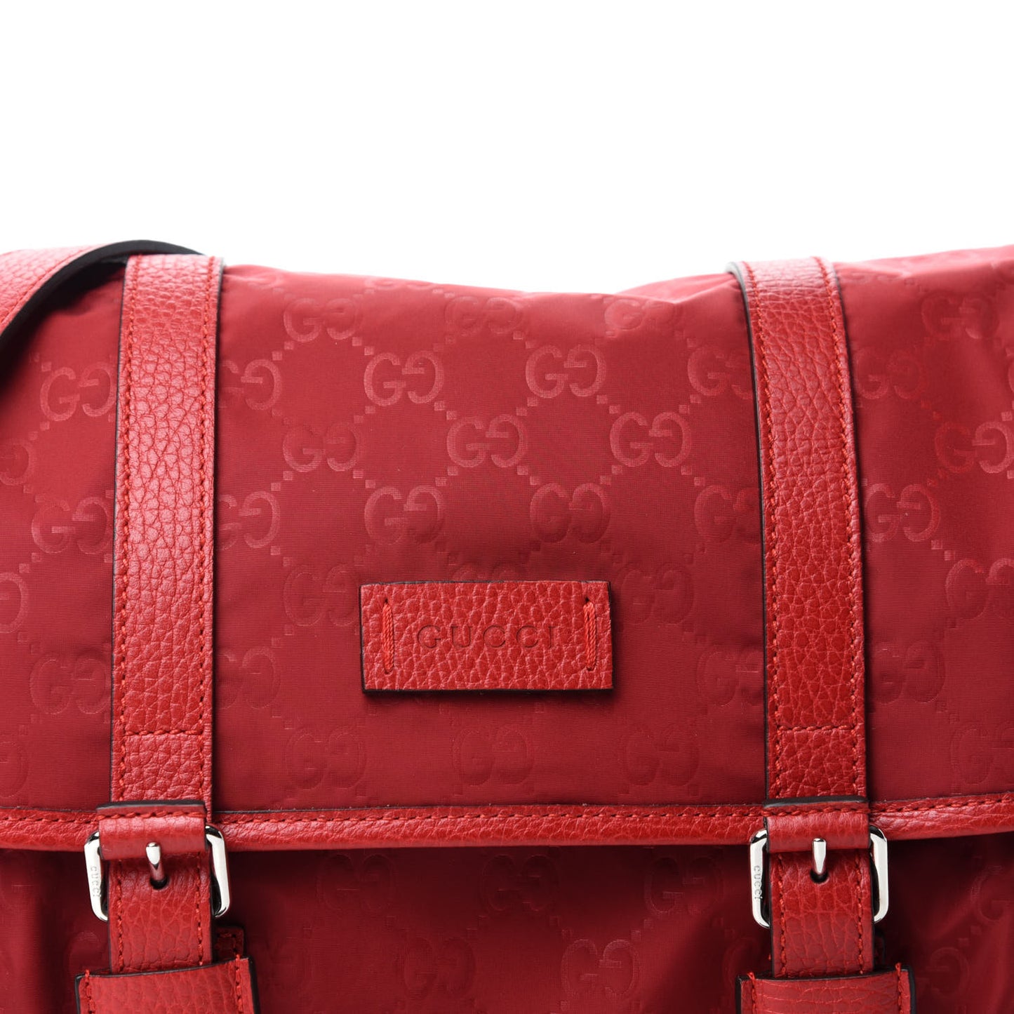 Nylon Monogram Double Buckle Flap Messenger Bag Vibrant Red