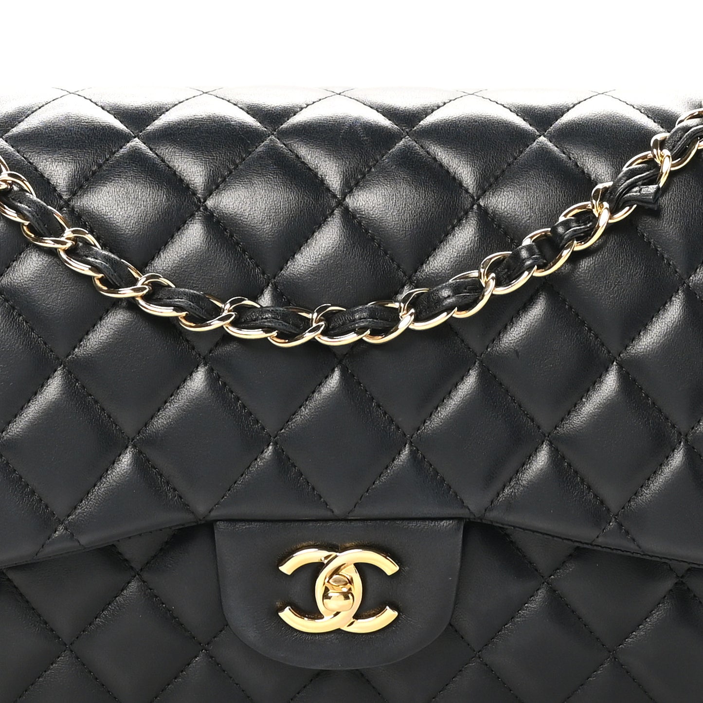 Lambskin Quilted Jumbo Double Flap Black