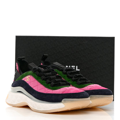 Chanel Velvet Calfskin Mixed Fibers CC Sneakers 40.5 Pink Green 9 of 9