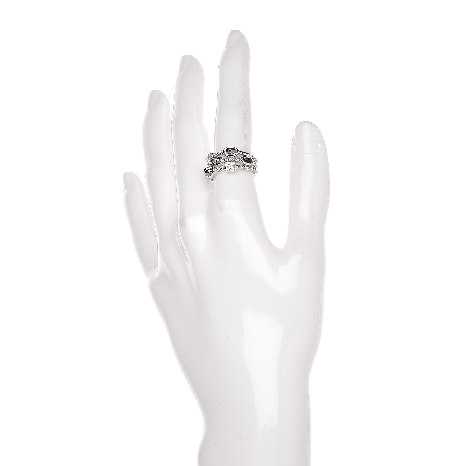 David Yurman Sterling Silver Diamond Black Onyx Hematine Confetti 3 Row Ring 50 5.5 2 of 5