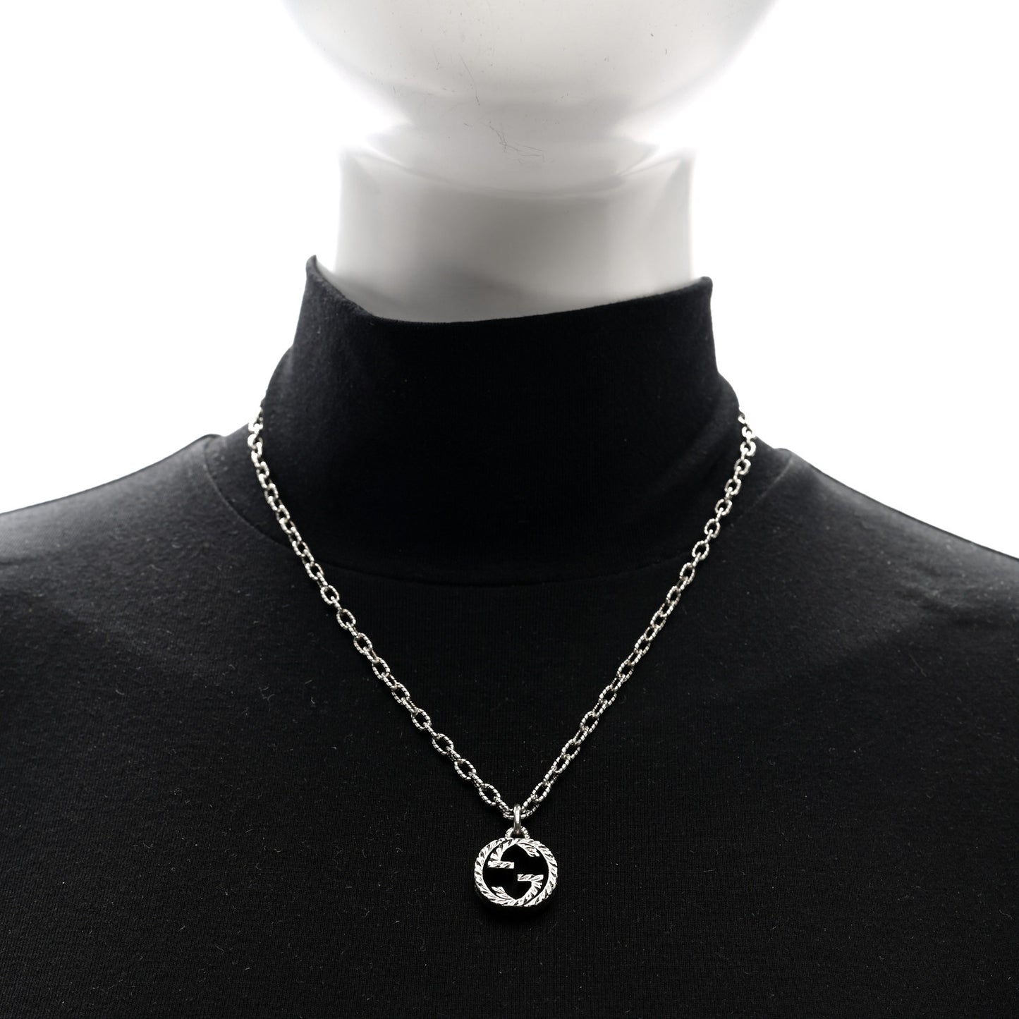 Sterling Silver Small Textured Interlocking G Pendant Necklace