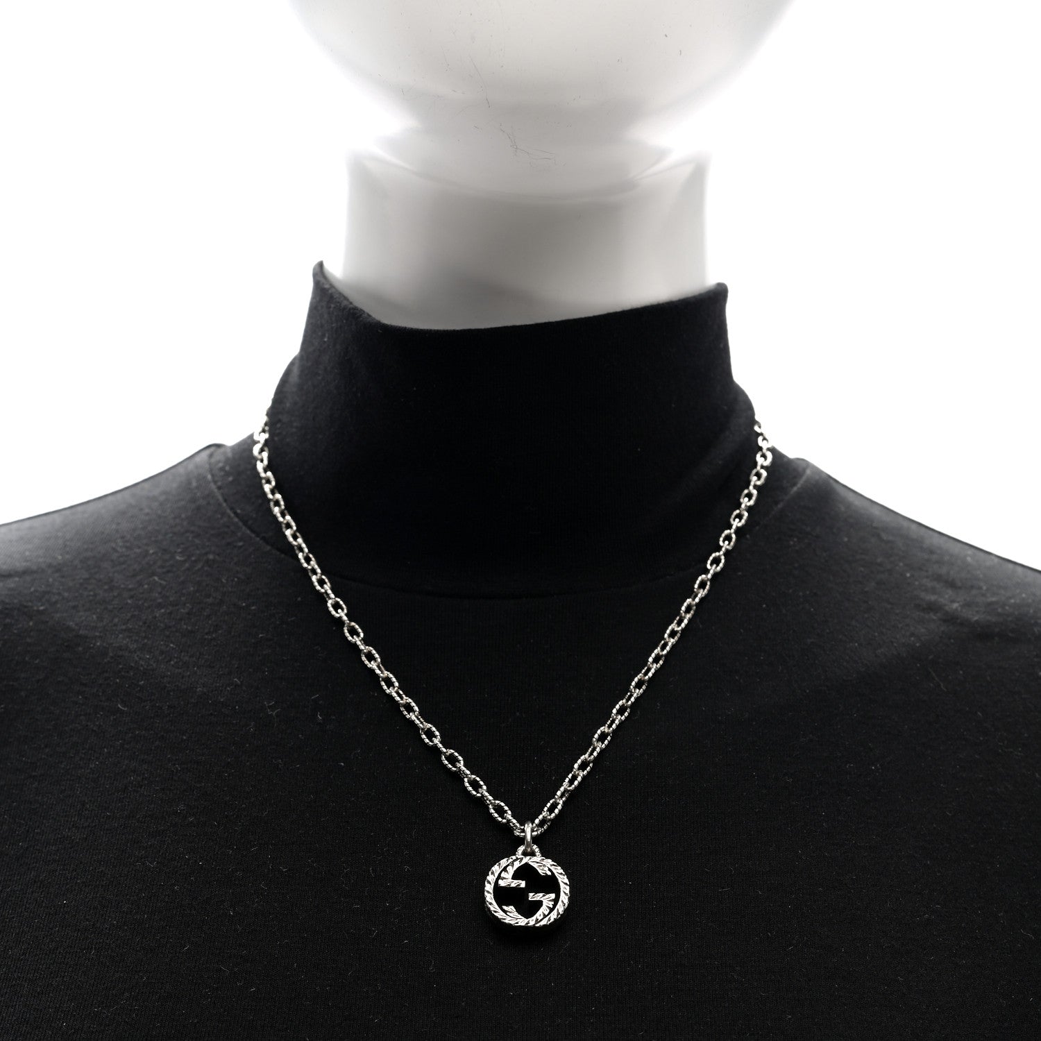 Gucci Sterling Silver Small Textured Interlocking G Pendant Necklace 2 of 4