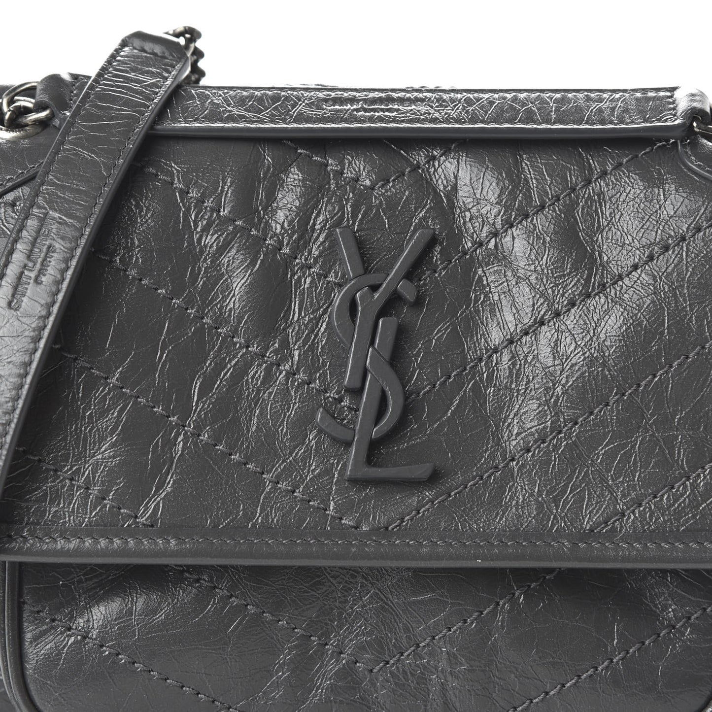Crinkled Calfskin Matelasse Monogram Baby Niki Chain Satchel Storm