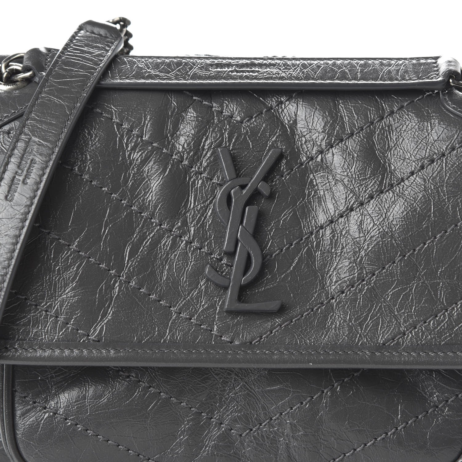 Saint Laurent Crinkled Calfskin Matelasse Monogram Baby Niki Chain Satchel Storm 9 of 10