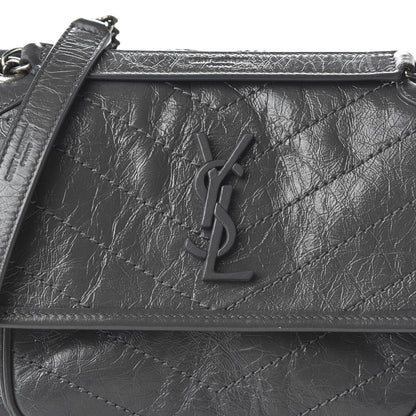 Saint Laurent Crinkled Calfskin Matelasse Monogram Baby Niki Chain Satchel Storm 9 of 10