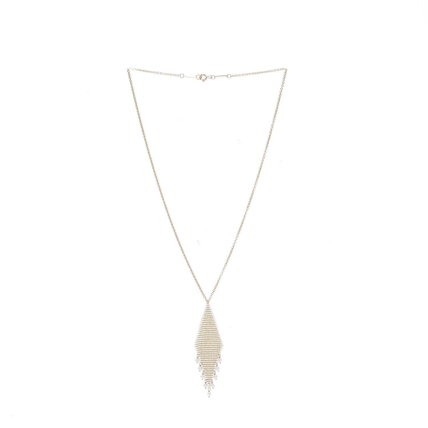 Tiffany 18K Yellow Gold Pearl Elsa Peretti Mesh Fringe Pendant Necklace 3 of 9