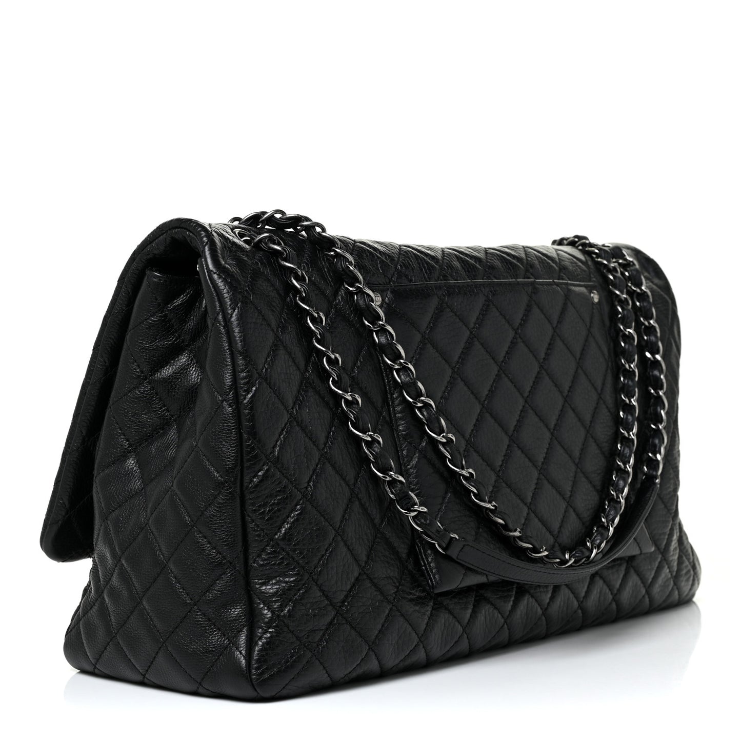 Calfskin Quilted XXL Travel Flap Bag Black