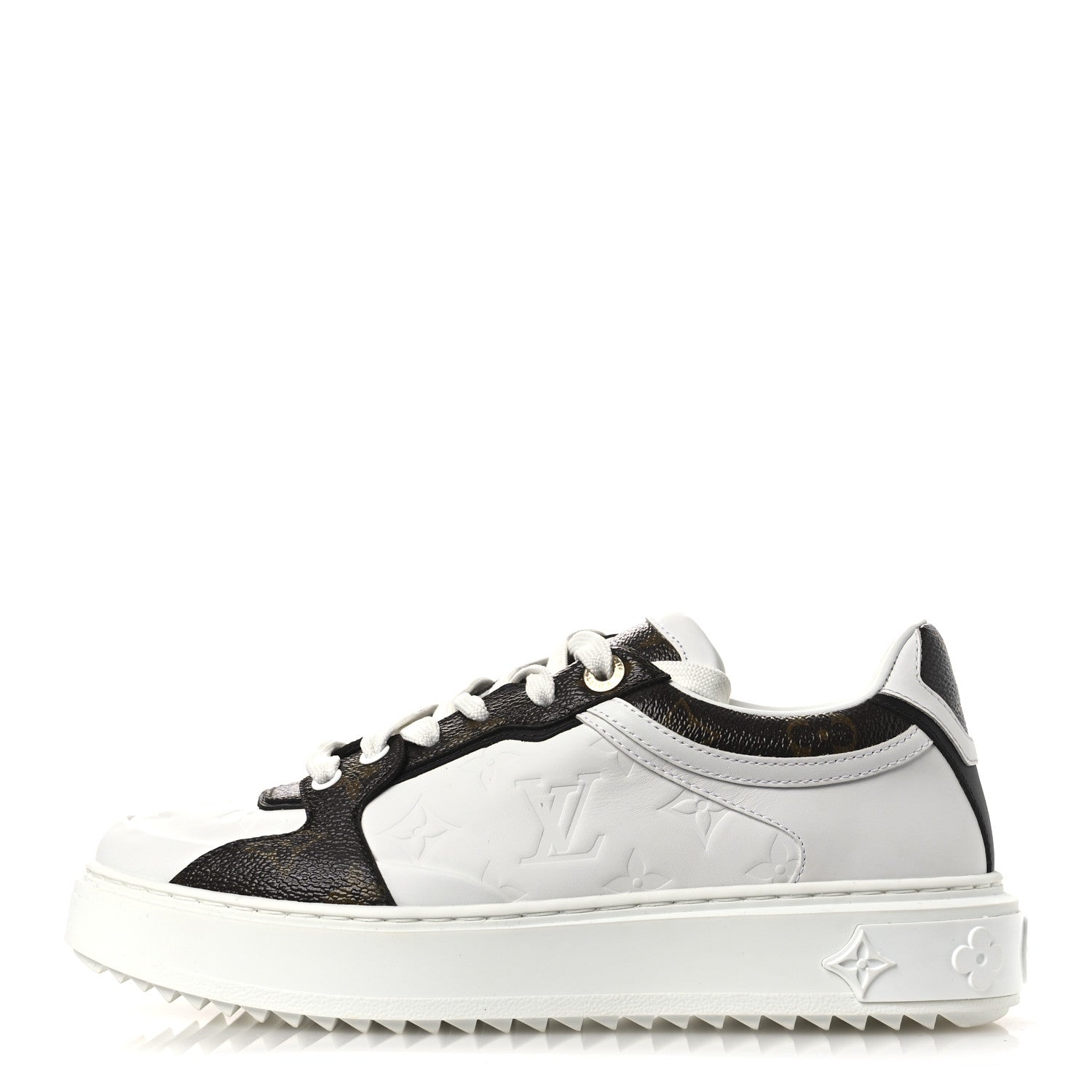 Louis Vuitton Lambskin Embossed Monogram Time Out Sneakers 39 White Brown 1 of 11