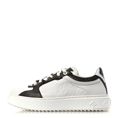 Louis Vuitton Lambskin Embossed Monogram Time Out Sneakers 39 White Brown 1 of 11