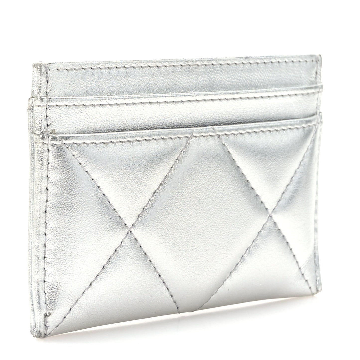 Metallic Goatskin Quilted 19 Card Holder Silver