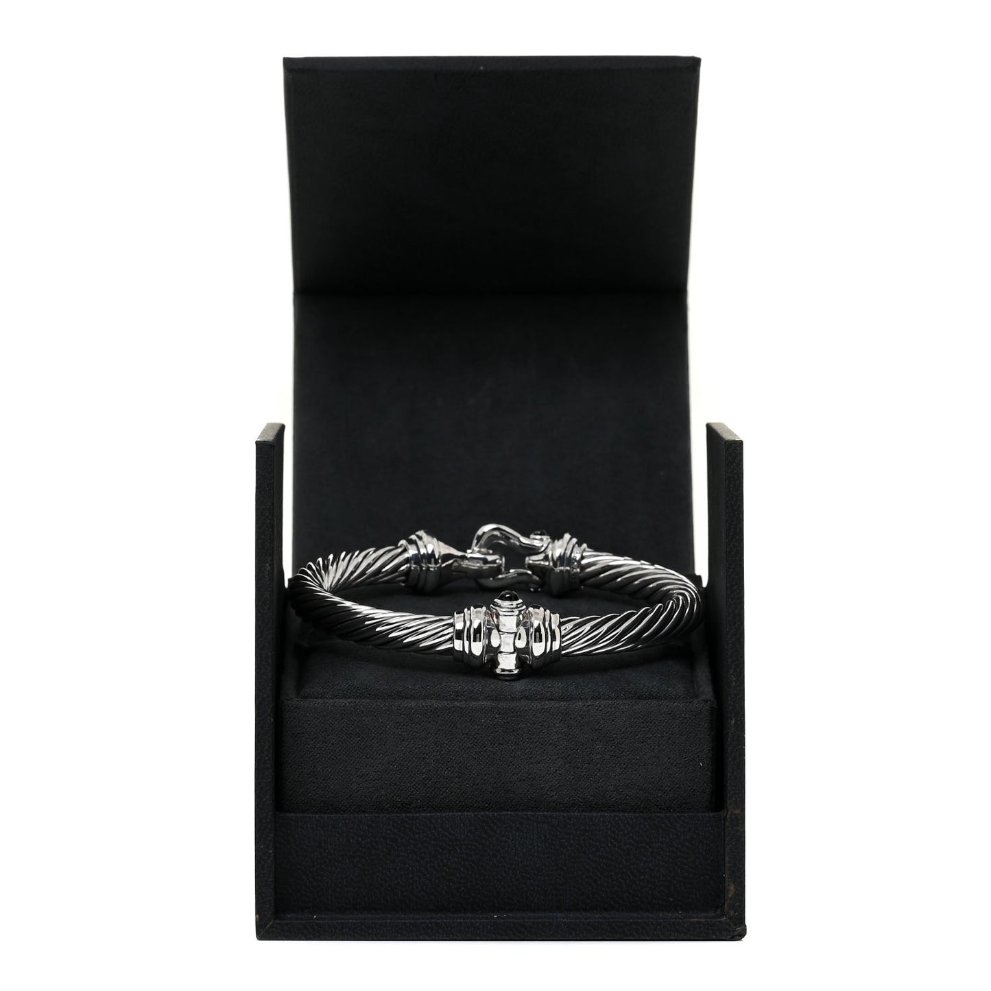 Sterling Silver Diamond Hampton Blue Topaz 7mm Cable Buckle Bracelet