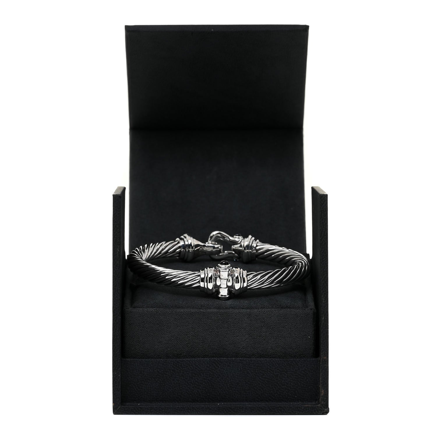 David Yurman Sterling Silver Diamond Hampton Blue Topaz 7mm Cable Buckle Bracelet 5 of 5