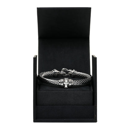 David Yurman Sterling Silver Diamond Hampton Blue Topaz 7mm Cable Buckle Bracelet 5 of 5