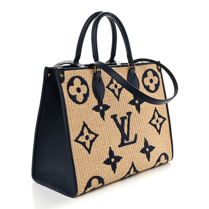 Louis Vuitton Raffia Calfskin Monogram Giant Onthego MM Blue 3 of 9
