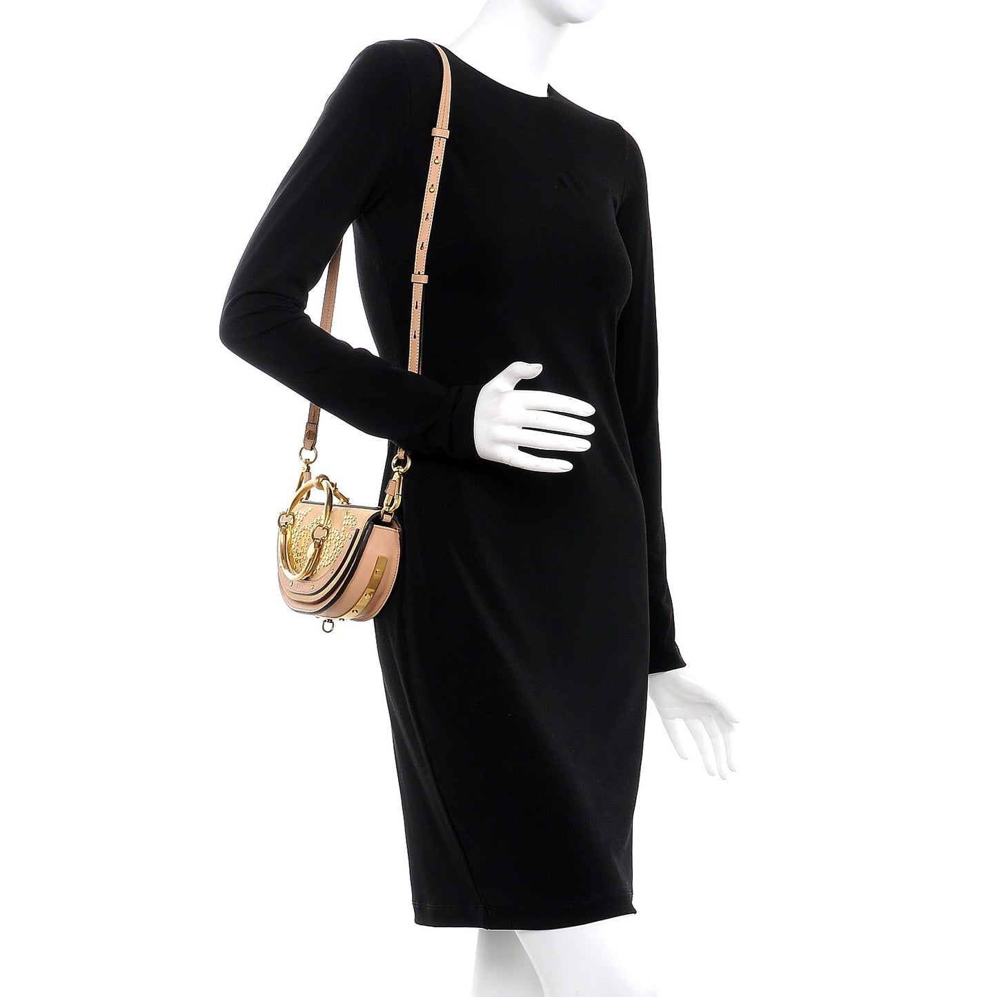 Suede Calfskin Constellation Studded Small Nile Bracelet Minaudiere Bag Blush Nude