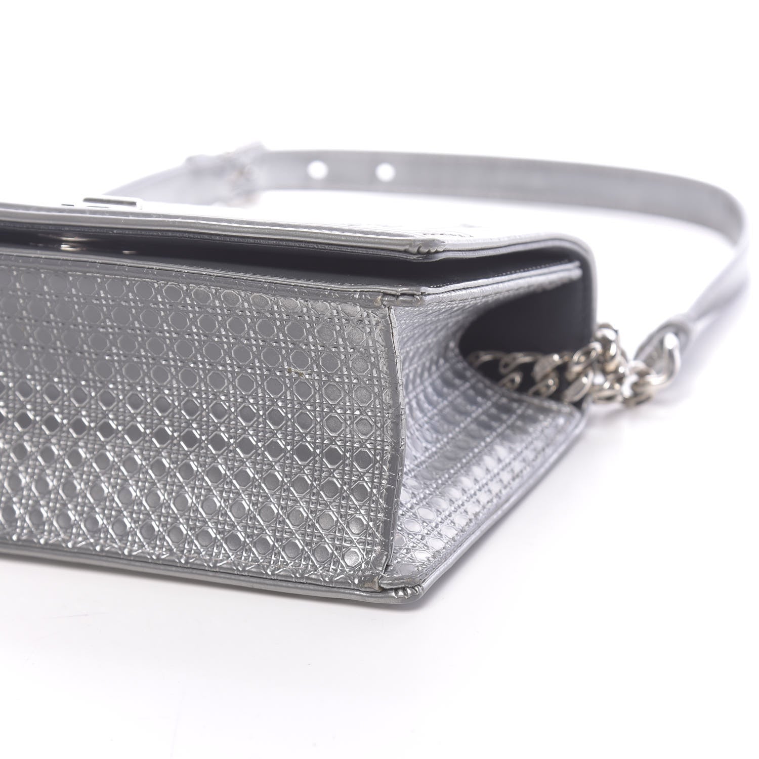 Christian Dior Metallic Patent Micro-Cannage Small Diorama Flap Bag Silver 9 of 12