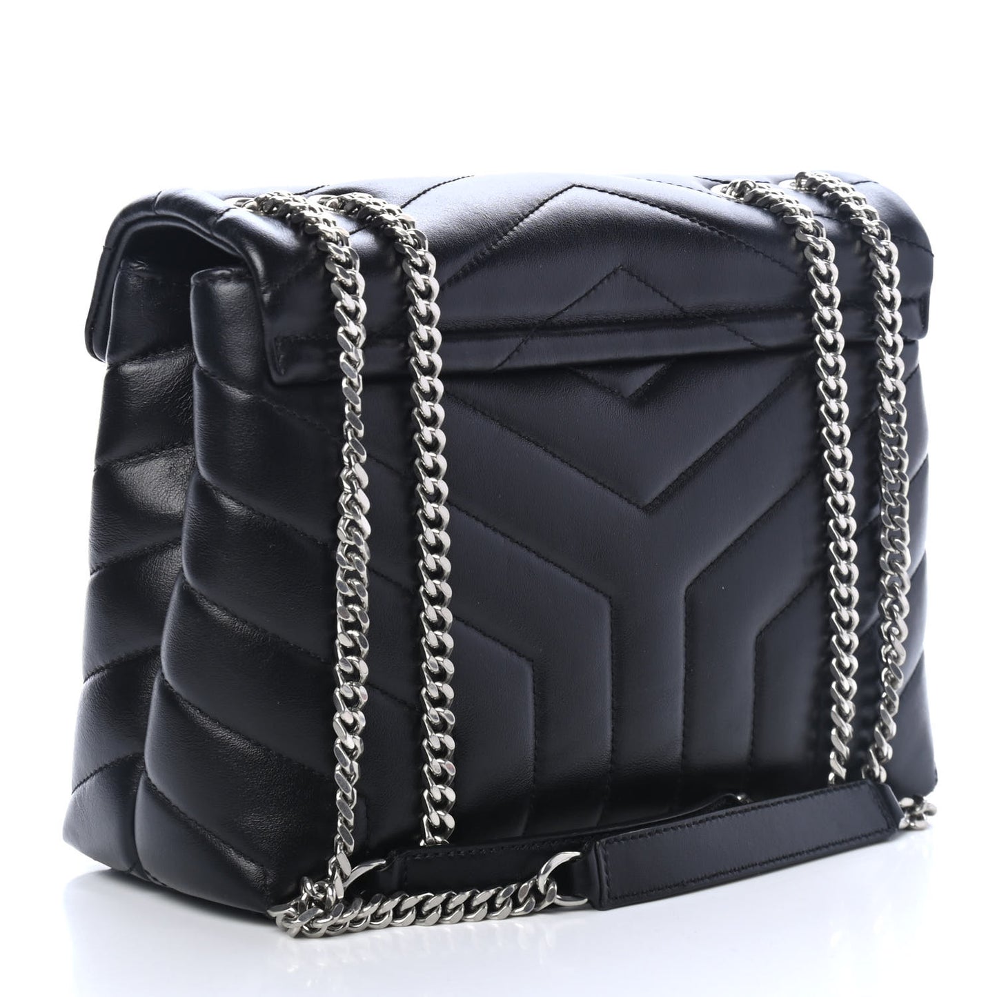 Calfskin Y Quilted Monogram Small Loulou Chain Satchel Black