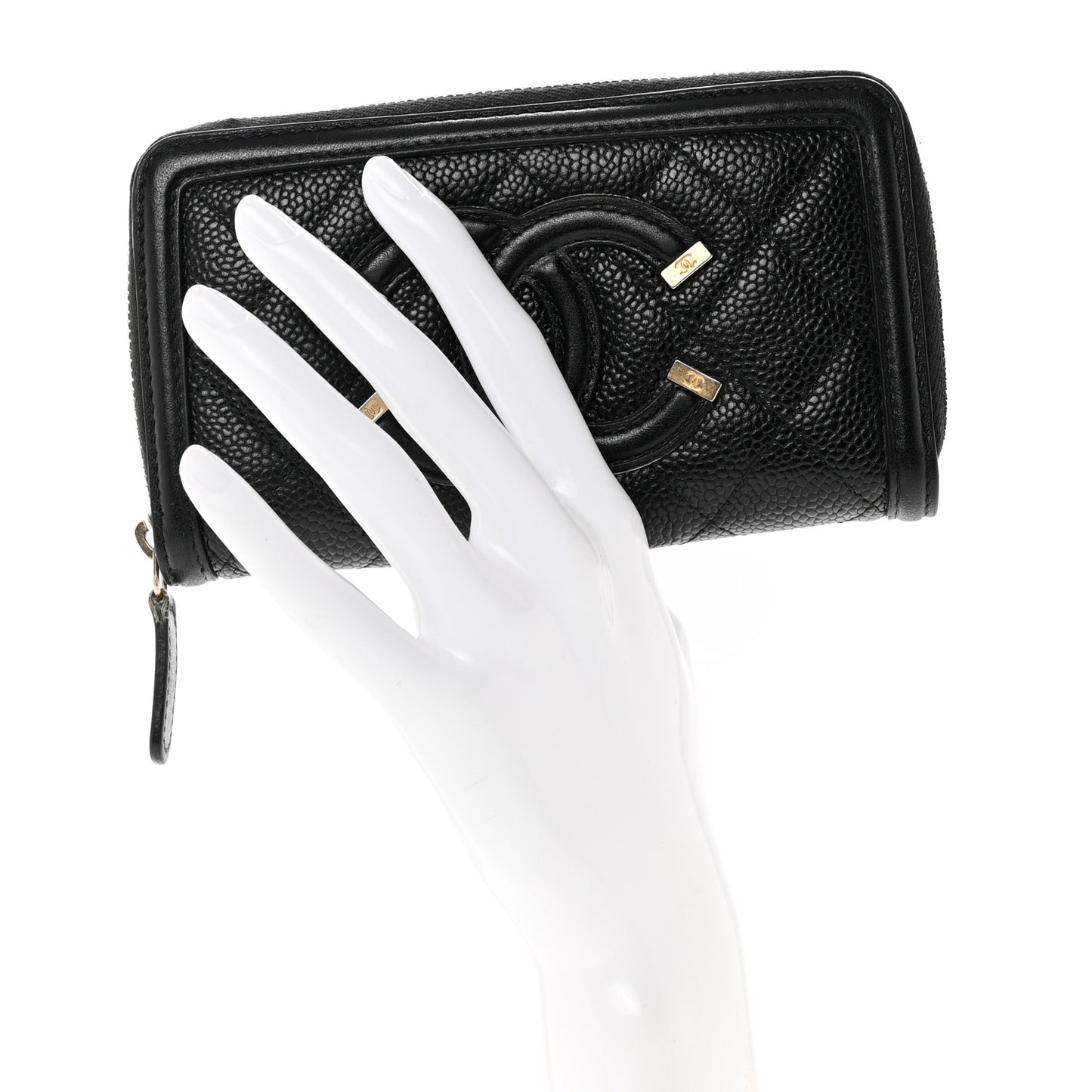 Caviar Quilted Medium Filigree Zip Around Wallet Black