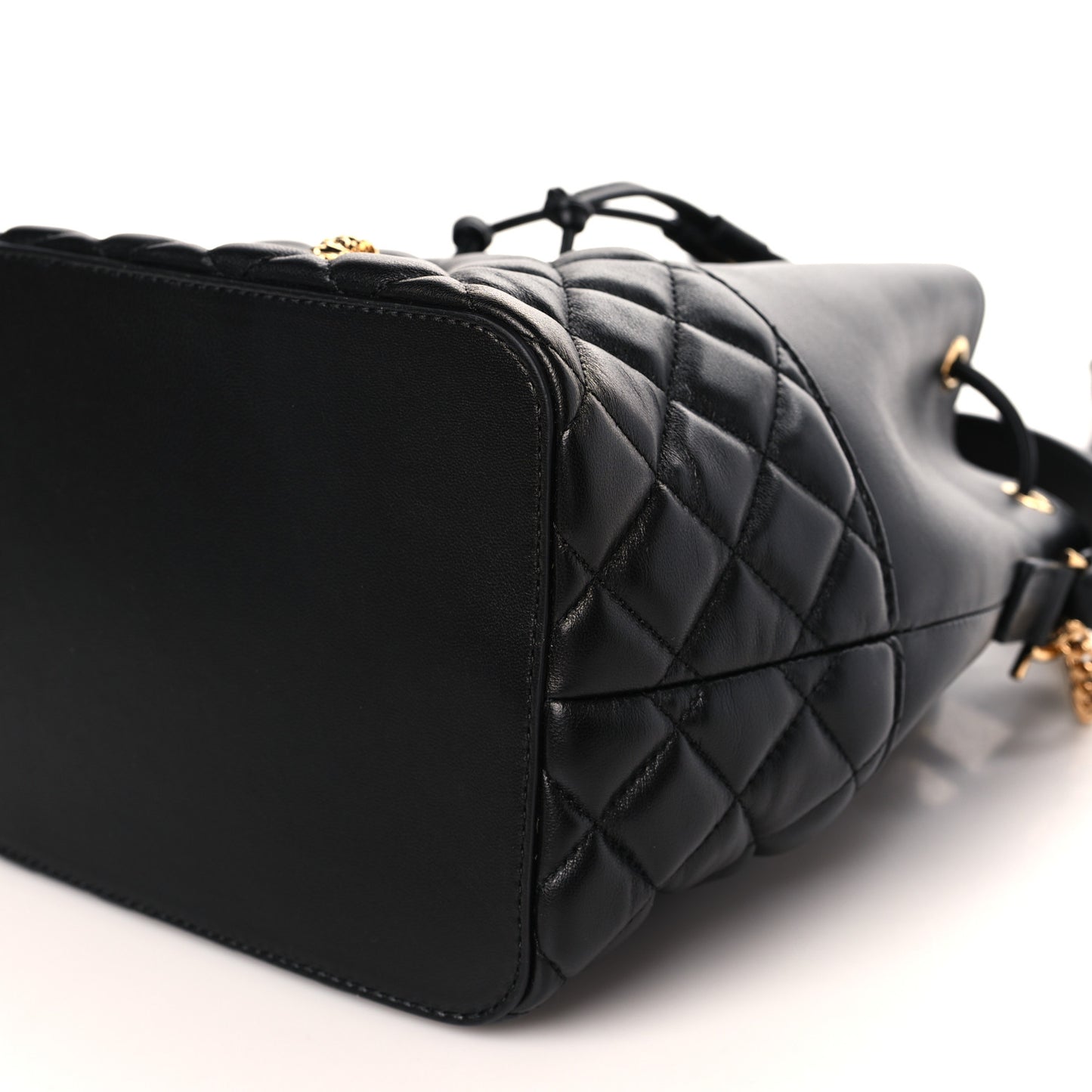 Nappa Quilted Medusa Top Handle Bucket Bag Black