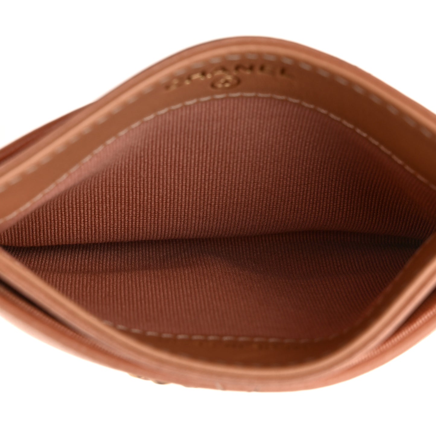 Lambskin Quilted Chanel 19 Card Holder Brown
