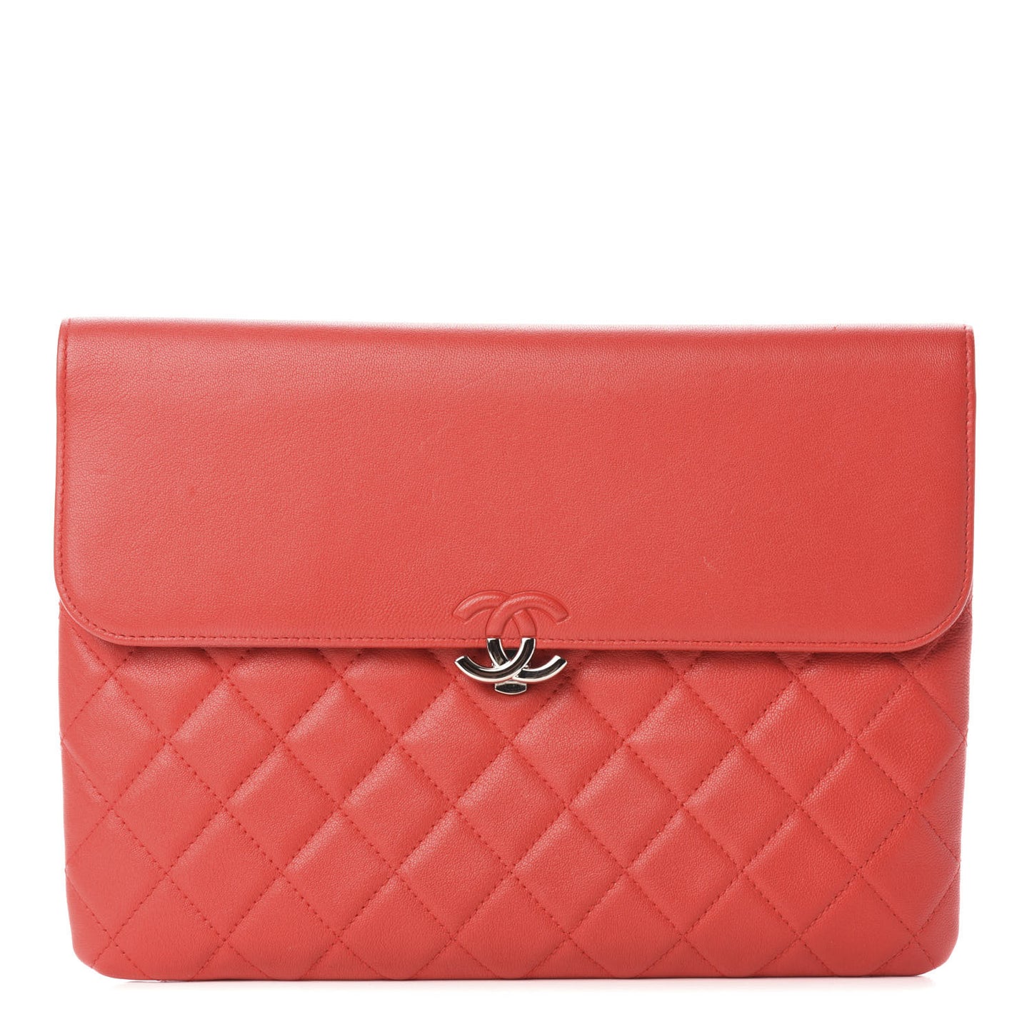 Grained Calfskin Quilted CC Box Pouch Red