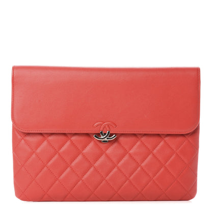 Chanel Grained Calfskin Quilted CC Box Pouch Red 1 of 7